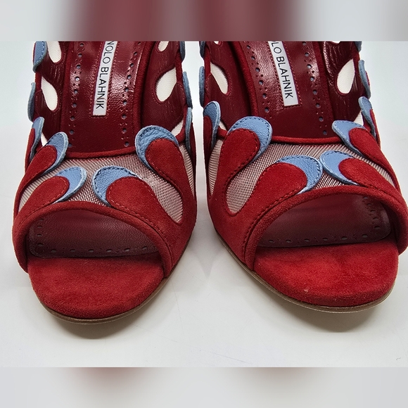 Manolo Blahnik Aziz Kid Suede Open- Toe Pumps - Picture 3 of 16